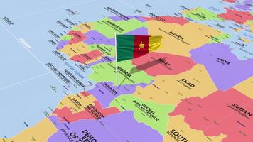 Cameroon Flag Waving in Wind, World Map Rotating around Flag, Seamless Loop, 3D Rendering video