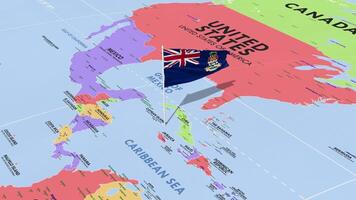 Cayman Islands Flag Waving in Wind, World Map Rotating around Flag, Seamless Loop, 3D Rendering video