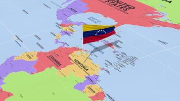 Bolivarian Republic of Venezuela Flag Waving in Wind, World Map Rotating around Flag, Seamless Loop, 3D Rendering video