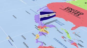 el el Salvador bandera ondulación en viento, mundo mapa giratorio alrededor bandera, sin costura bucle, 3d representación video