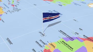 Cape Verde, Cabo Verde Flag Waving in Wind, World Map Rotating around Flag, Seamless Loop, 3D Rendering video