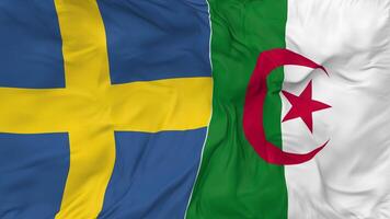 Sweden and Algeria Flags Together Seamless Looping Background, Looped Bump Texture Cloth Waving Slow Motion, 3D Rendering video