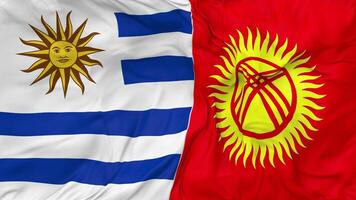 Kyrgyzstan and Uruguay Flags Together Seamless Looping Background, Looped Bump Texture Cloth Waving Slow Motion, 3D Rendering video