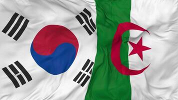 South Korea and Algeria Flags Together Seamless Looping Background, Looped Bump Texture Cloth Waving Slow Motion, 3D Rendering video