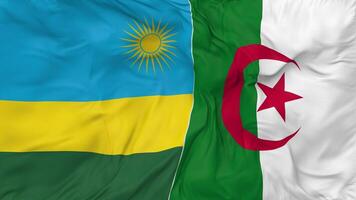 Rwanda and Algeria Flags Together Seamless Looping Background, Looped Bump Texture Cloth Waving Slow Motion, 3D Rendering video