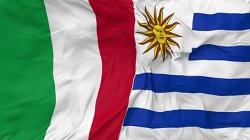 Italy and Uruguay Flags Together Seamless Looping Background, Looped Bump Texture Cloth Waving Slow Motion, 3D Rendering video