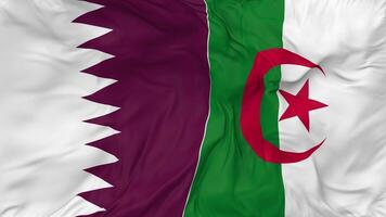 Qatar and Algeria Flags Together Seamless Looping Background, Looped Bump Texture Cloth Waving Slow Motion, 3D Rendering video