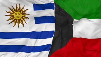 Kuwait and Uruguay Flags Together Seamless Looping Background, Looped Bump Texture Cloth Waving Slow Motion, 3D Rendering video