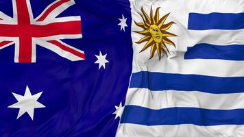 Australia and Uruguay Flags Together Seamless Looping Background, Looped Bump Texture Cloth Waving Slow Motion, 3D Rendering video