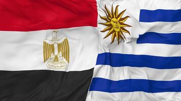 Egipto y Uruguay banderas juntos sin costura bucle fondo, serpenteado bache textura paño ondulación lento movimiento, 3d representación video