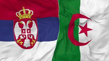 Serbia and Algeria Flags Together Seamless Looping Background, Looped Bump Texture Cloth Waving Slow Motion, 3D Rendering video