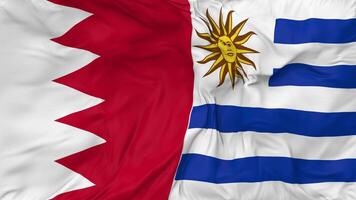 Bahrain and Uruguay Flags Together Seamless Looping Background, Looped Bump Texture Cloth Waving Slow Motion, 3D Rendering video