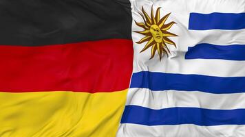 Germany and Uruguay Flags Together Seamless Looping Background, Looped Bump Texture Cloth Waving Slow Motion, 3D Rendering video