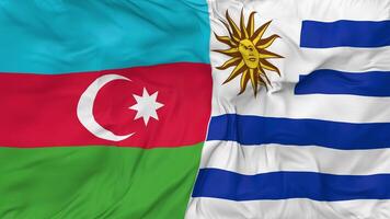 Azerbaijan and Uruguay Flags Together Seamless Looping Background, Looped Bump Texture Cloth Waving Slow Motion, 3D Rendering video