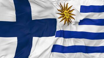 Finland and Uruguay Flags Together Seamless Looping Background, Looped Bump Texture Cloth Waving Slow Motion, 3D Rendering video