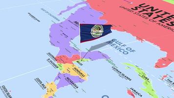 belice bandera ondulación en viento, mundo mapa giratorio alrededor bandera, sin costura bucle, 3d representación video