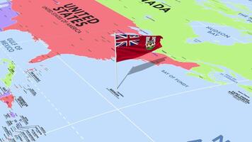 bermuda vlag golvend in wind, wereld kaart roterend in de omgeving van vlag, naadloos lus, 3d renderen video