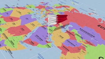 Bahrain Flag Waving in Wind, World Map Rotating around Flag, Seamless Loop, 3D Rendering video