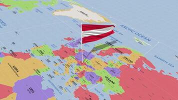 Austria Flag Waving in Wind, World Map Rotating around Flag, Seamless Loop, 3D Rendering video