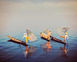 Traditional Burmese fisherman at Inle lake, Myanmar photo