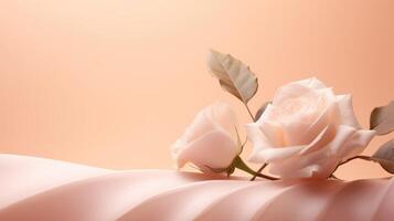 AI generated rose leafs object in front of living pastel peach background, photo