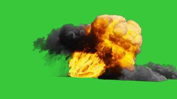 Fire explosion in tunnel on green background video