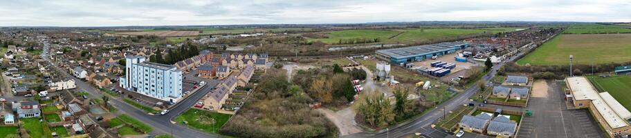 High Angle Panoramic View of Arseley Town of England UK. The Footage Was Captured During Cloudy and Rainy Day of Feb 28th, 2024 photo