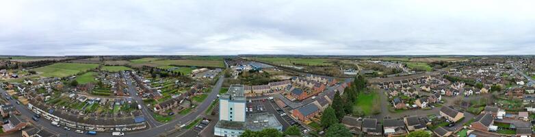 High Angle Panoramic View of Arseley Town of England UK. The Footage Was Captured During Cloudy and Rainy Day of Feb 28th, 2024 photo