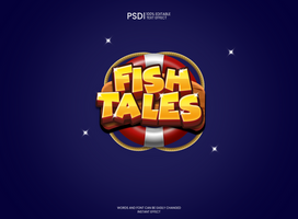 Fish Game Logo Editable Text Effect PSD Gaming logo PSD , Casual Logo game Editable Free PSD Free PSD