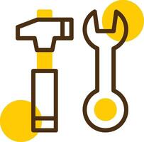 Hammer and Wrench Yellow Lieanr Circle Icon vector