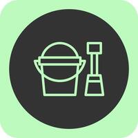 Shovel and Pail Linear Round Icon vector