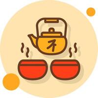 Gongfu Tea Set Filled Shadow Cirlce Icon vector