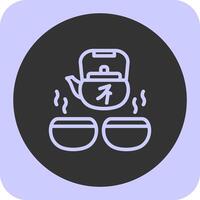 Gongfu Tea Set Linear Round Icon vector