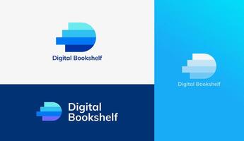 Letter D logo with book pile design, concept of digital library, e-book, and online education vector