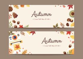 Set of minimal autumn foliage banners in flat design, applicable to web headers and sale promotion vector