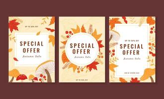 Set of warm autumn illustration, with beautiful mushrooms and foliage in hand drawn design, perfect for event and sale promotion vector