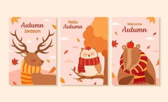 conjunto de otoño ilustración, diseñado con linda bosque animales en mano dibujado estilo, Perfecto para cubrir, evento promoción, y saludo tarjeta vector