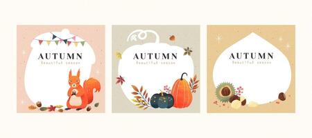 Set of autumn hand drawn illustrations with copyspace, applicable to card, cover and social media post vector