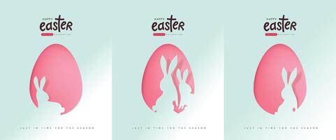 Paper easter egg shape with bunny silhouette. paper cut style with Easter rabbit inside egg. vector