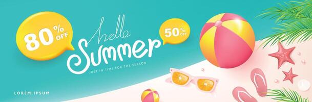Colorful Summer sale promotion banner with beach vibes background layout banner design and calligraphy summer vector