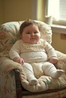 AI generated Smiling fat kid sitting on an overweight chair photo