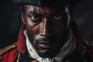 AI generated A close-up portrait of an African-looking pirate. The African Pirate photo