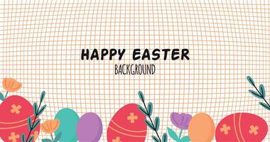 Happy easter vector background with easter eggs spring flowers and branches