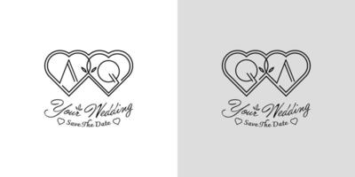 Letters AQ and QA Wedding Love Logo, for couples with A and Q initials vector