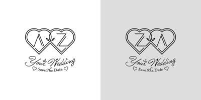 Letters AZ and ZA Wedding Love Logo, for couples with A and Z initials vector