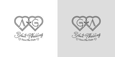 Letters AG and GA Wedding Love Logo, for couples with A and G initials vector