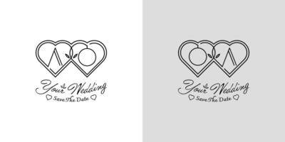 Letters AO and OA Wedding Love Logo, for couples with A and O initials vector