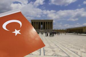 Turkish Flag and Anitkabir in Ankara. Turkish national or public holidays photo