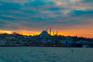 Istanbul view at sunset with dramatic clouds. photo