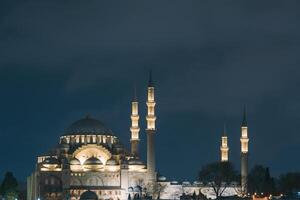 Ramadan or islamic background photo. Suleymaniye Mosque view at night. photo